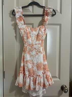 Ruffled Eyelet Mini Dress in Peach & White